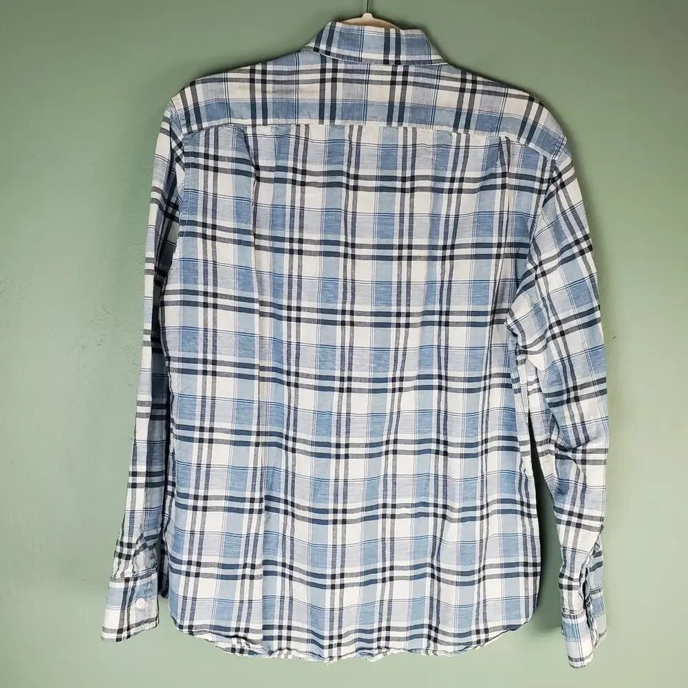 J. Crew Slim End-On-End Linen Blend Plaid Long Sleeve Button Down Shirt Sz Large